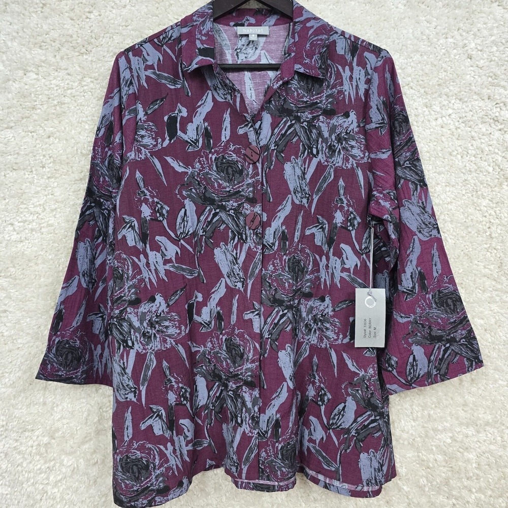 Habitat Womens Purple Floral Button Shirt Size Medium Lightweight Casual